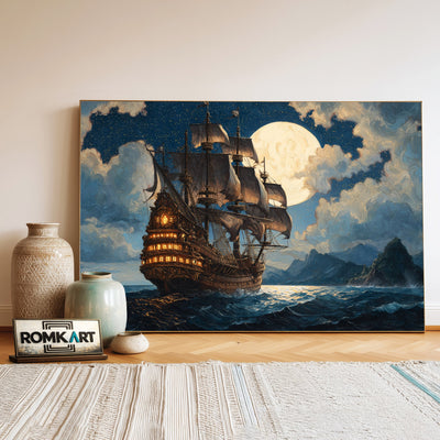 Majestic Pirate Ship Oil Painting - image 3