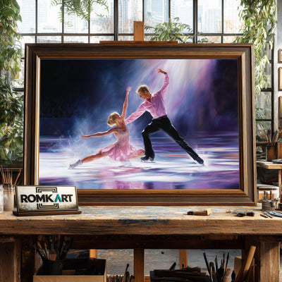 Majestic Skaters Couple Sports Oil Painting - image 2