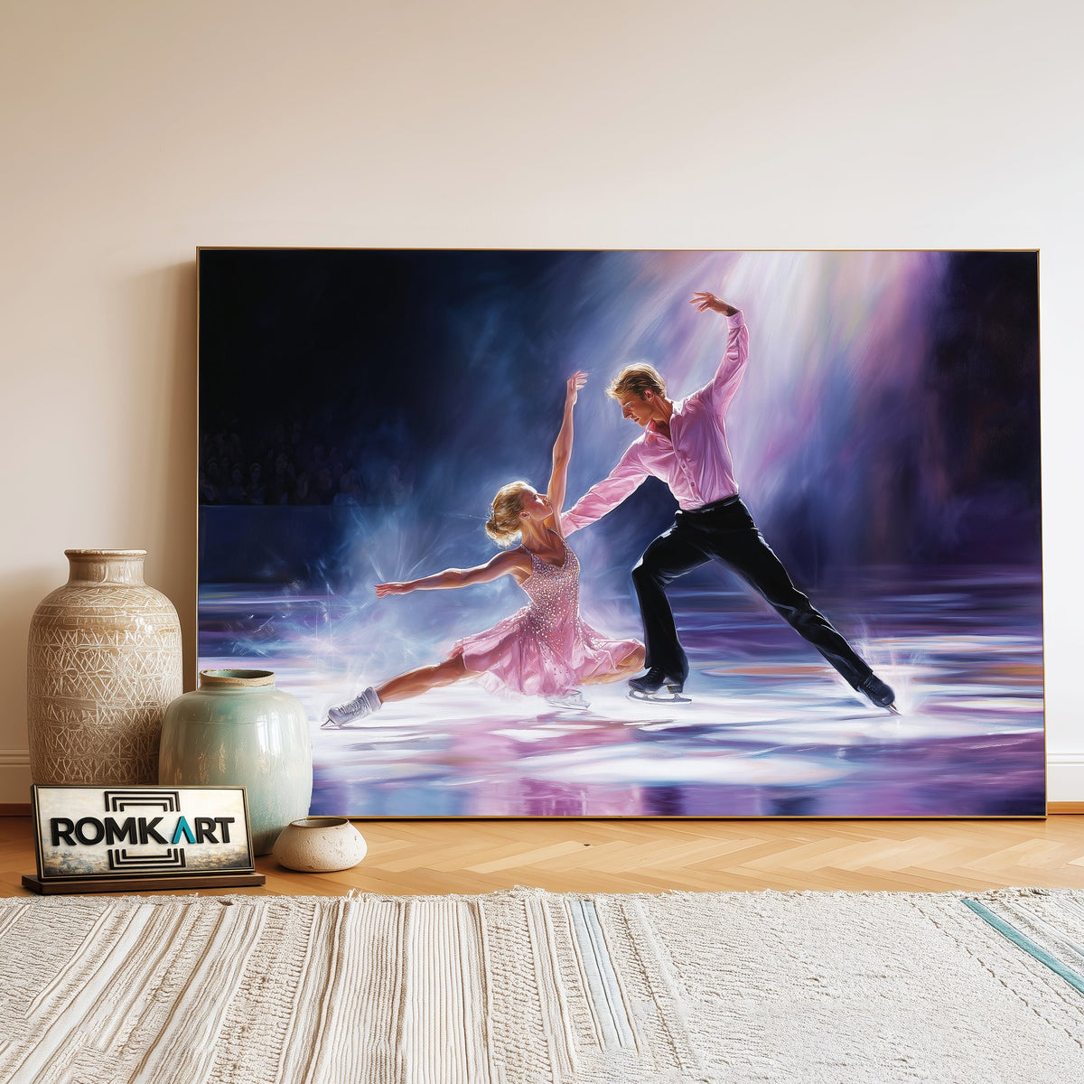 Majestic Skaters Couple Sports Oil Painting - image 3