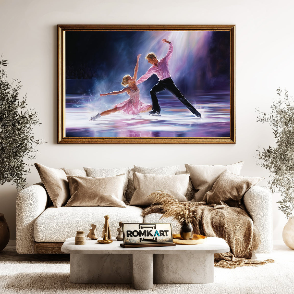 Majestic Skaters Couple Sports Oil Painting - image 5