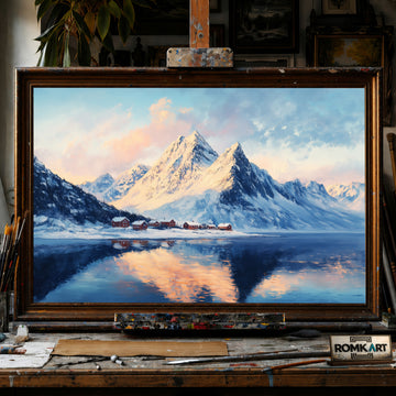 Majestic Snow Covered Mountain hand-painted oil painting on canvas