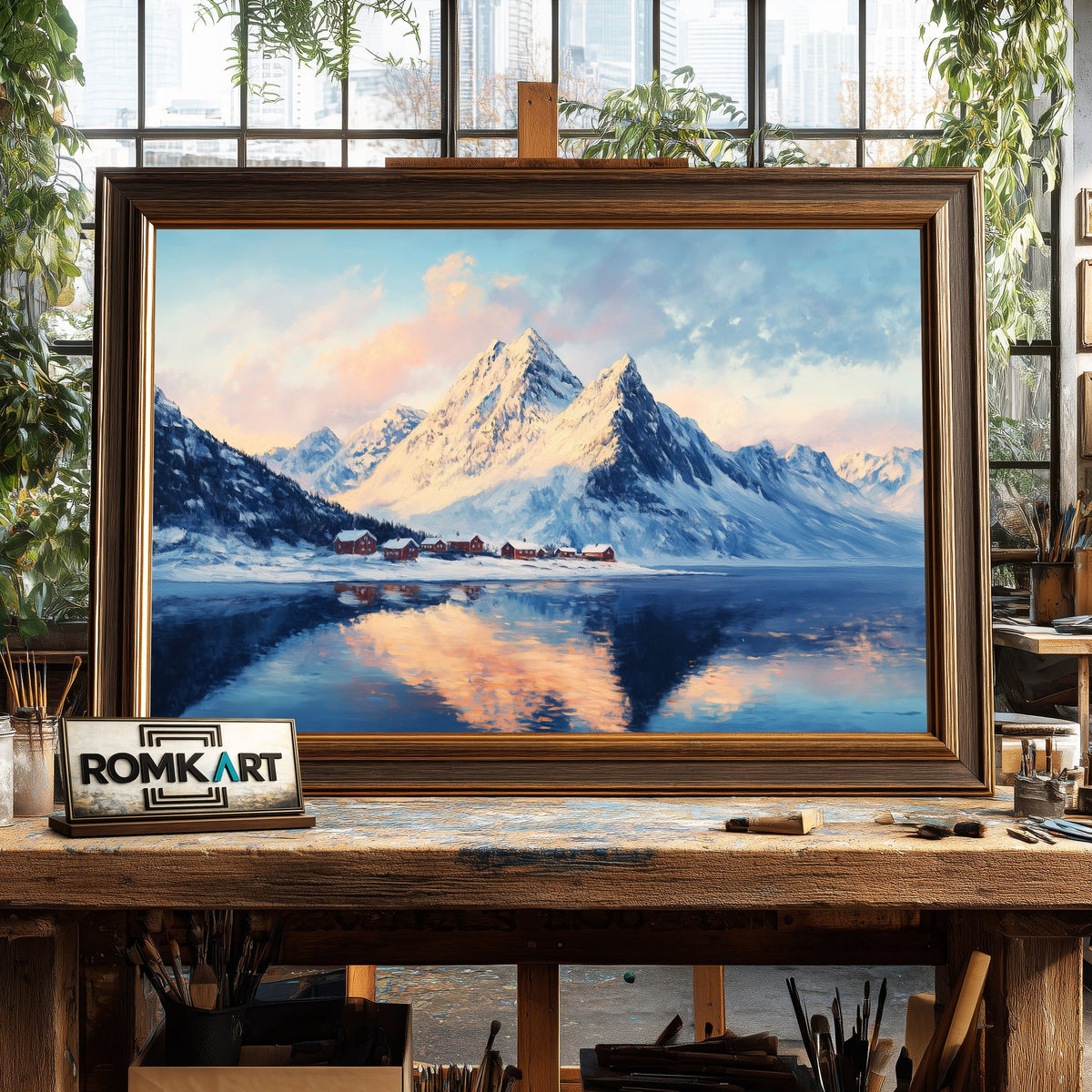 Majestic Snow Covered Mountain Landscape Oil Painting - image 2