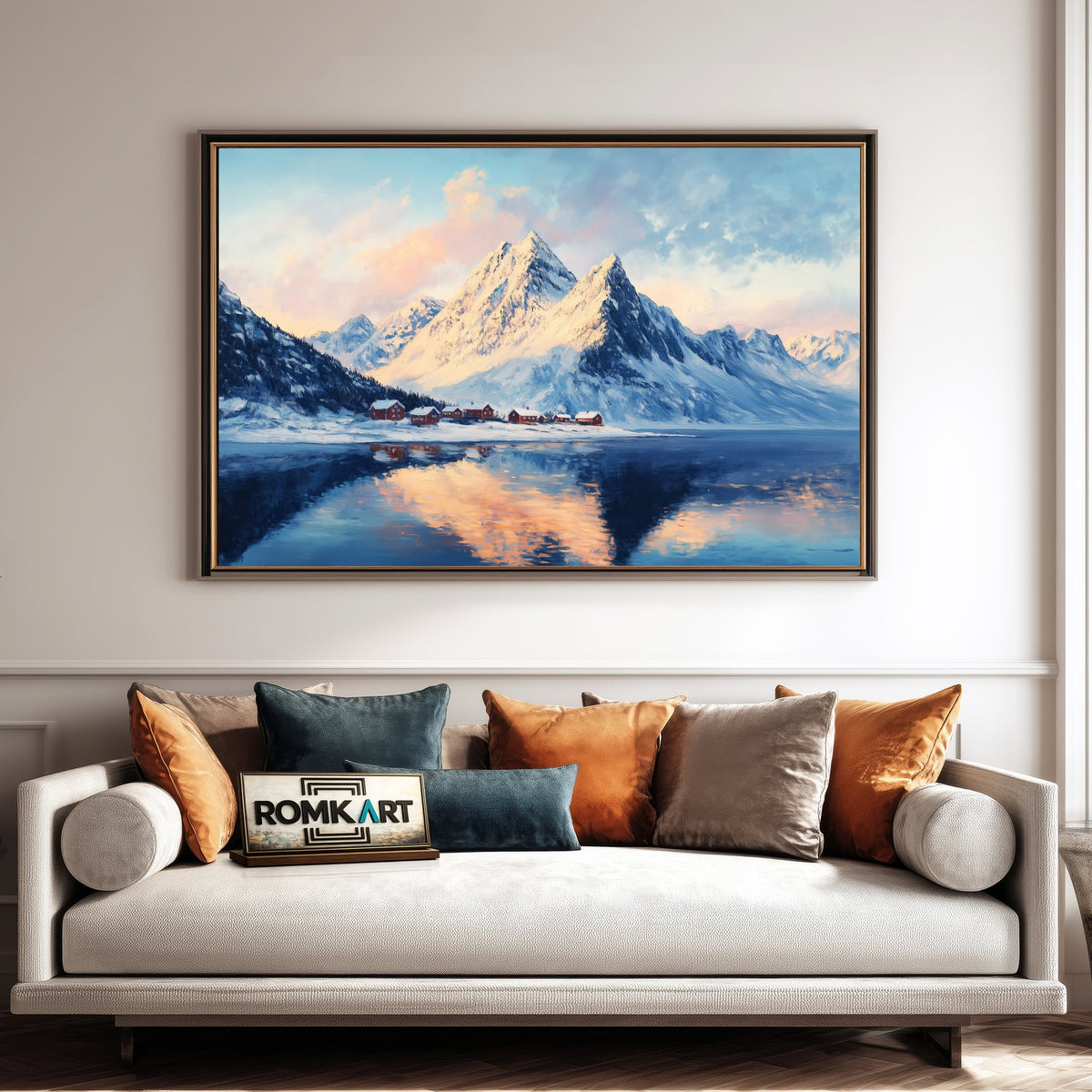Majestic Snow Covered Mountain Landscape Oil Painting - image 4