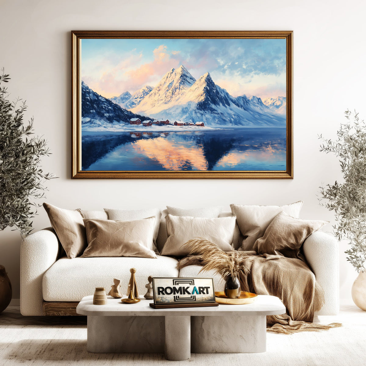 Majestic Snow Covered Mountain Landscape Oil Painting - image 5