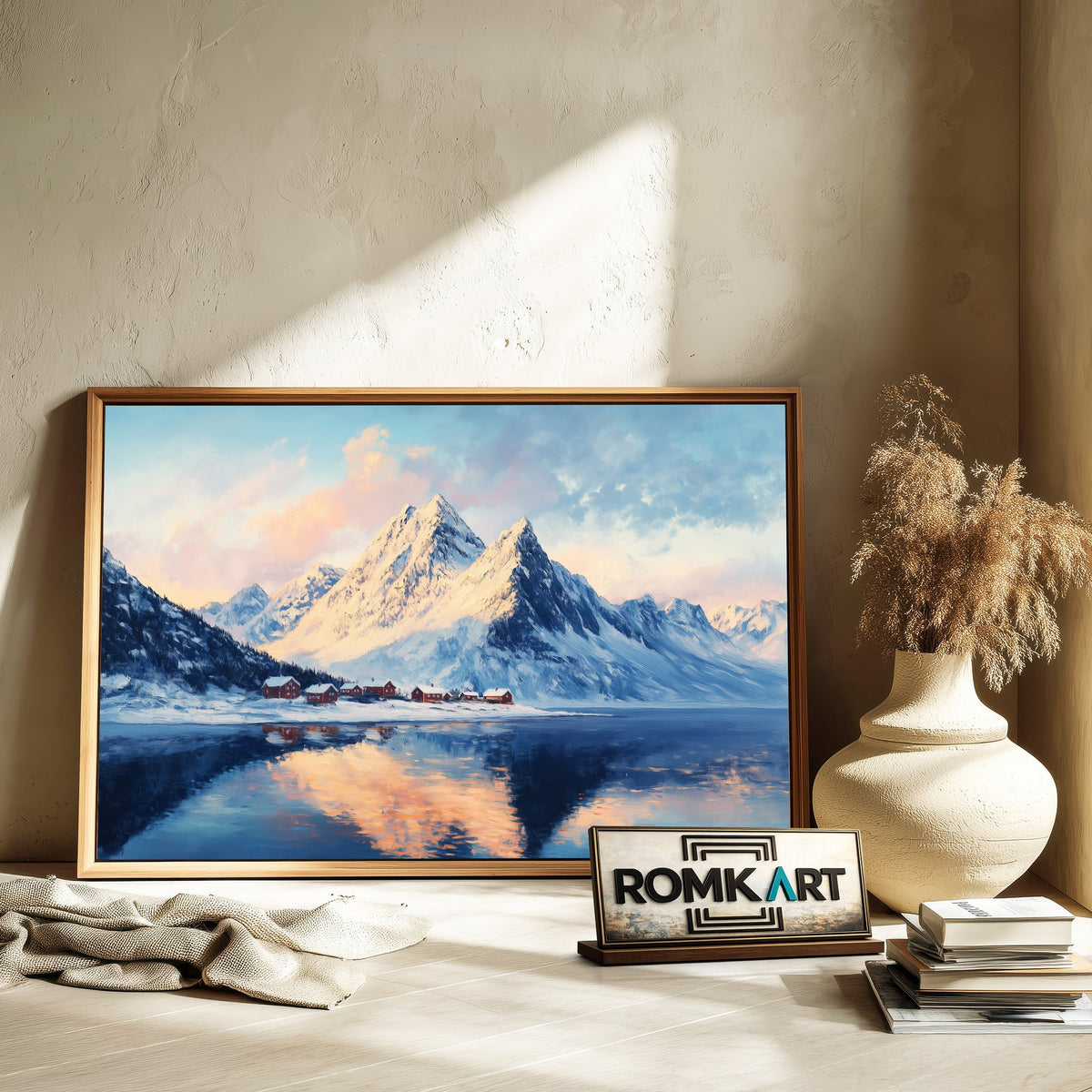 Majestic Snow Covered Mountain Landscape Oil Painting - image 6