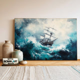 Majestic Tall Ship in Big Storm Ocean Maritime Oil Painting - image 3