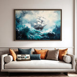 Majestic Tall Ship in Big Storm Ocean Maritime Oil Painting - image 4