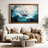 Majestic Tall Ship in Big Storm Ocean Maritime Oil Painting - image 5