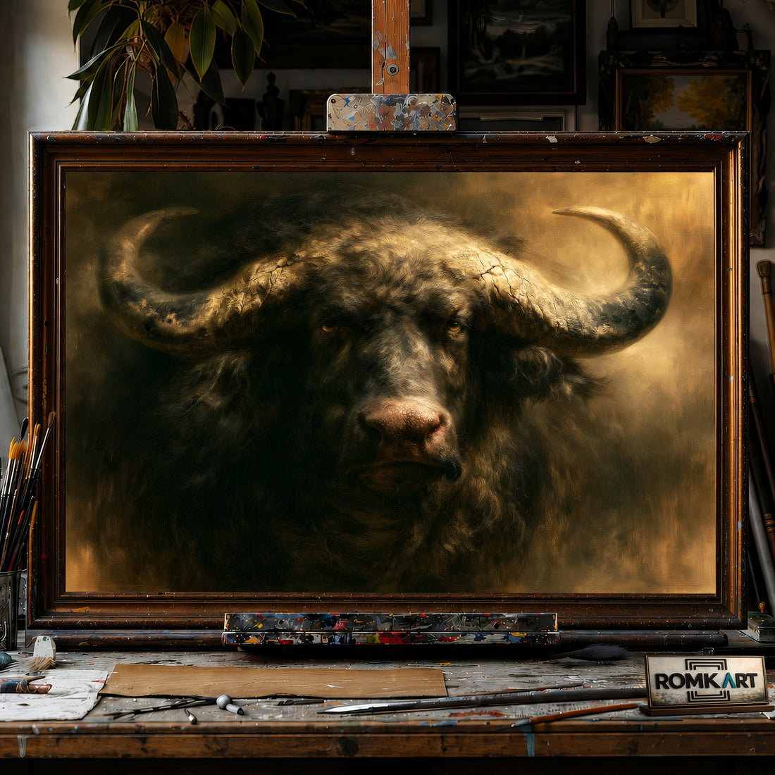 Majestic Water Buffalo - Hand-Painted Oil Painting - View 1