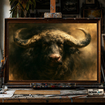Majestic Water Buffalo - Hand-Painted Oil Painting - View 1