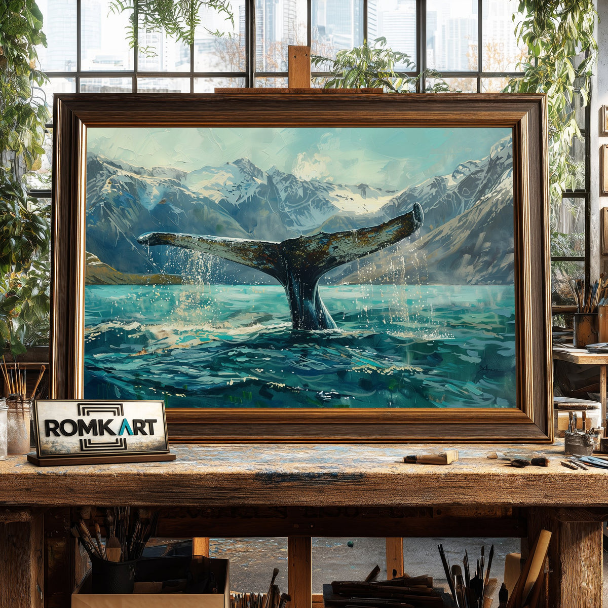 Majestic Whale Tail Marine Life Oil Painting - image 2