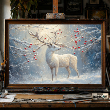 Majestic White Deer hand-painted oil painting on canvas
