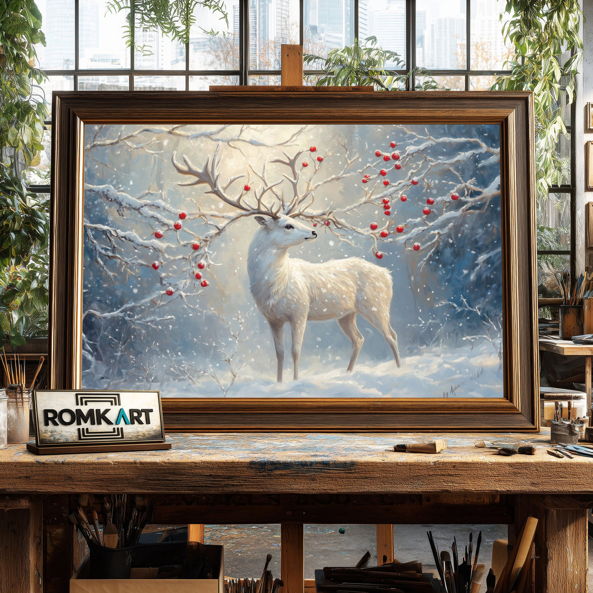 Majestic White Deer Wildlife Oil Painting - image 2