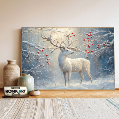 Majestic White Deer Wildlife Oil Painting - image 3