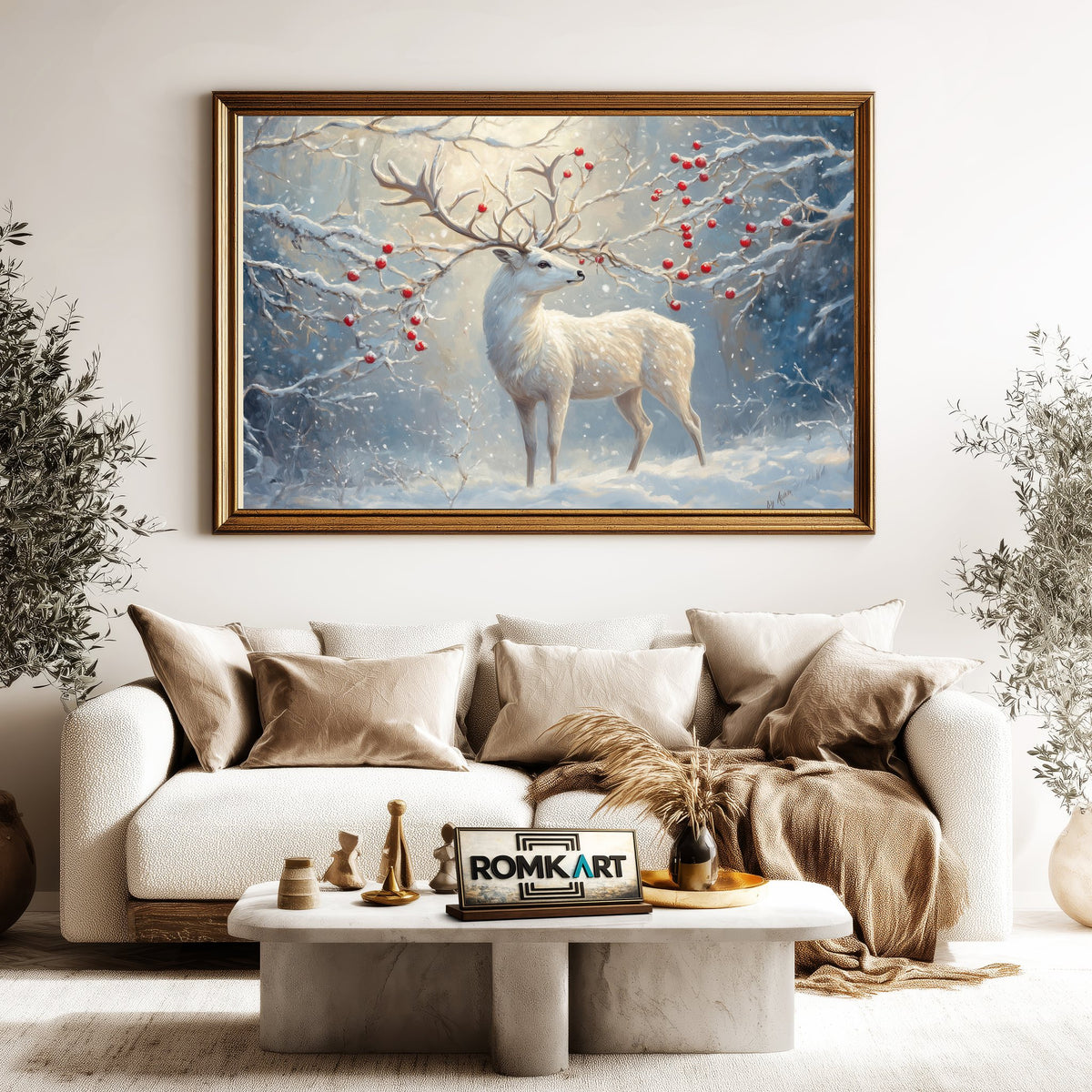 Majestic White Deer Wildlife Oil Painting - image 5