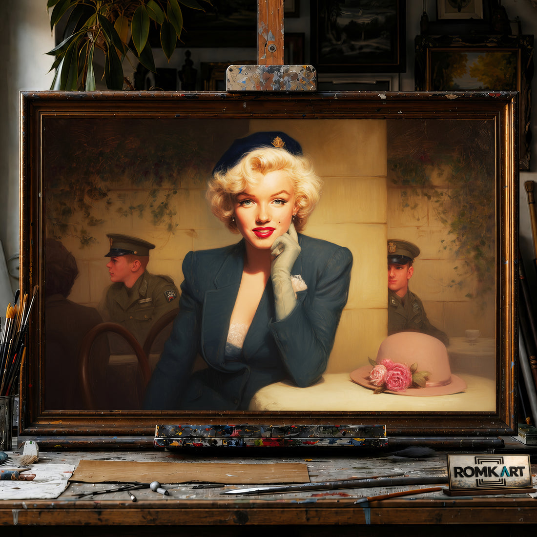 Marilyn Monroe at a Parisian-style café hand-painted oil painting on canvas