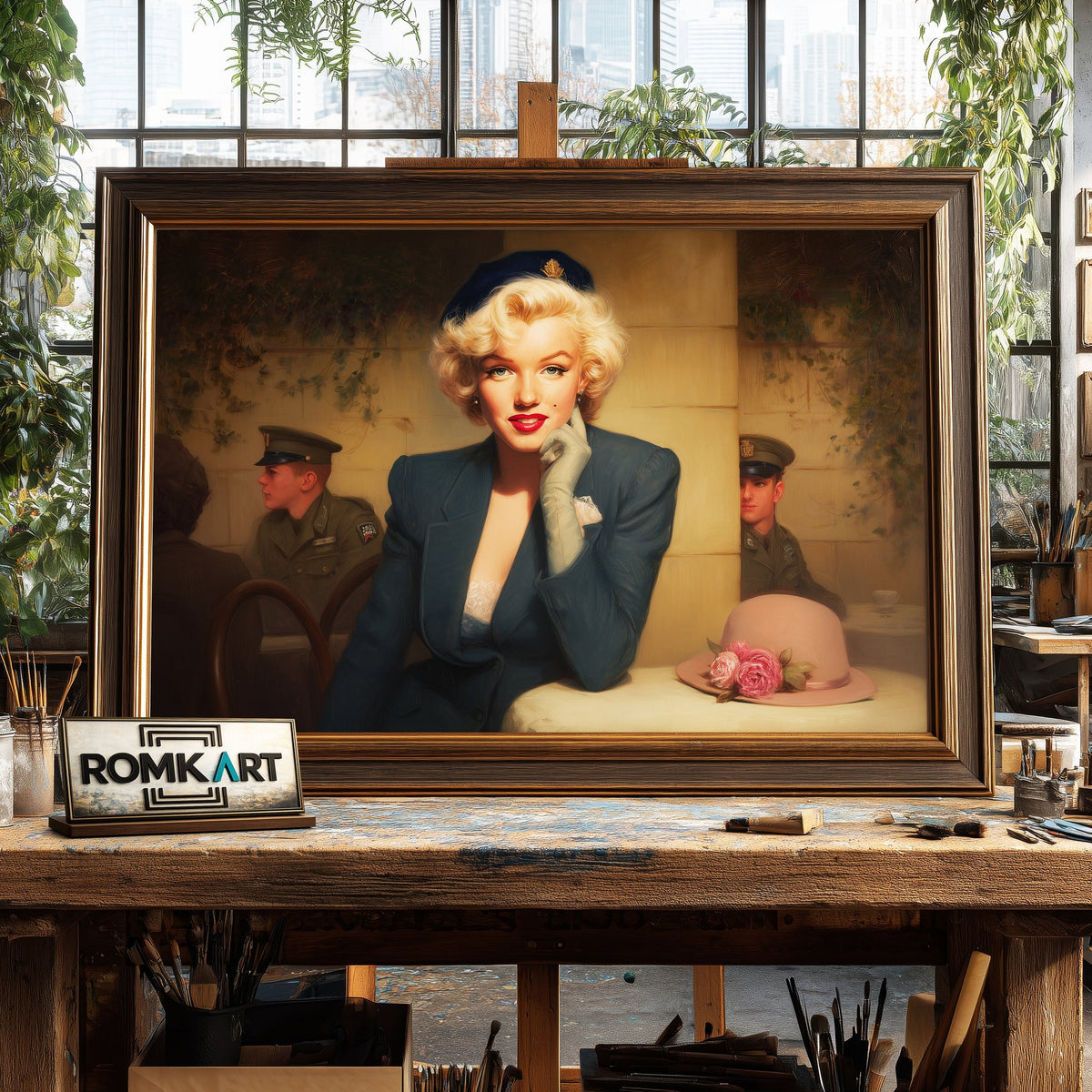 Marilyn Monroe at a Parisian-style café Figurative Oil Painting - image 2