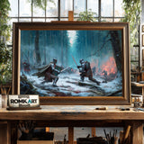 Medieval Battle in a Dark Forest Historical Oil Painting - image 2