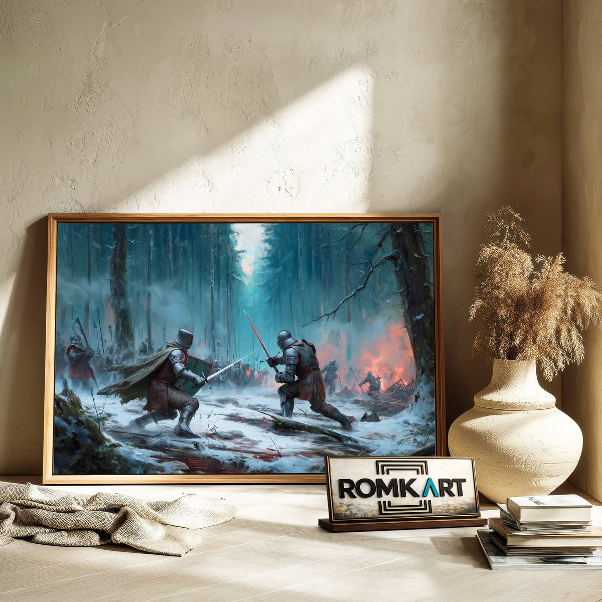 Medieval Battle in a Dark Forest Historical Oil Painting - image 6