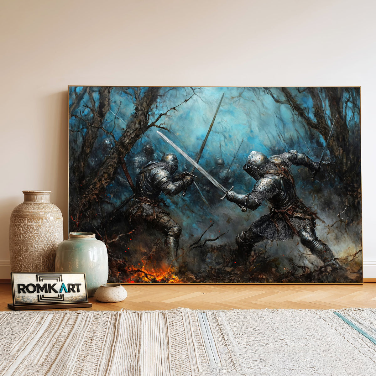 Medieval Battle Knights Historical Oil Painting - image 3