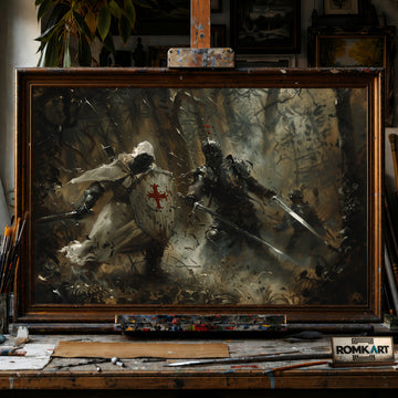 Medieval Battle Scene hand-painted oil painting on canvas