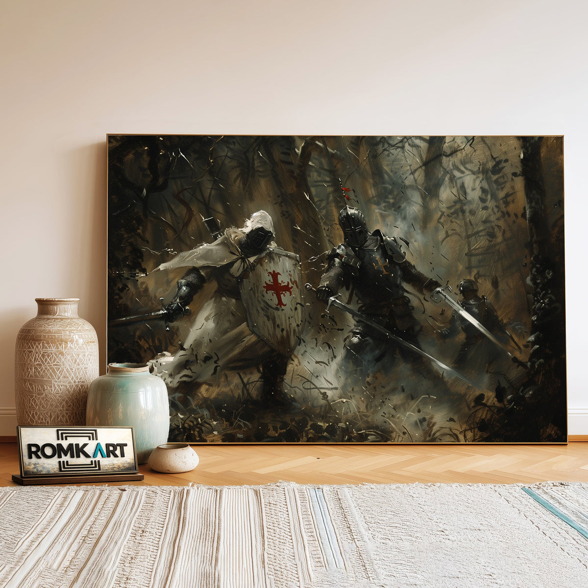 Medieval Battle Scene Historical Oil Painting - image 3