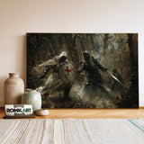Medieval Battle Scene Historical Oil Painting - image 3