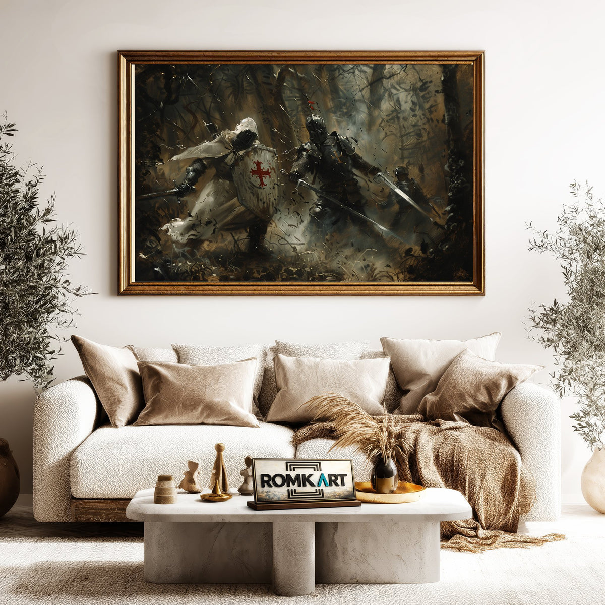 Medieval Battle Scene Historical Oil Painting - image 5