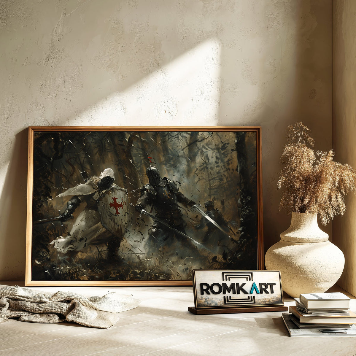 Medieval Battle Scene Historical Oil Painting - image 6