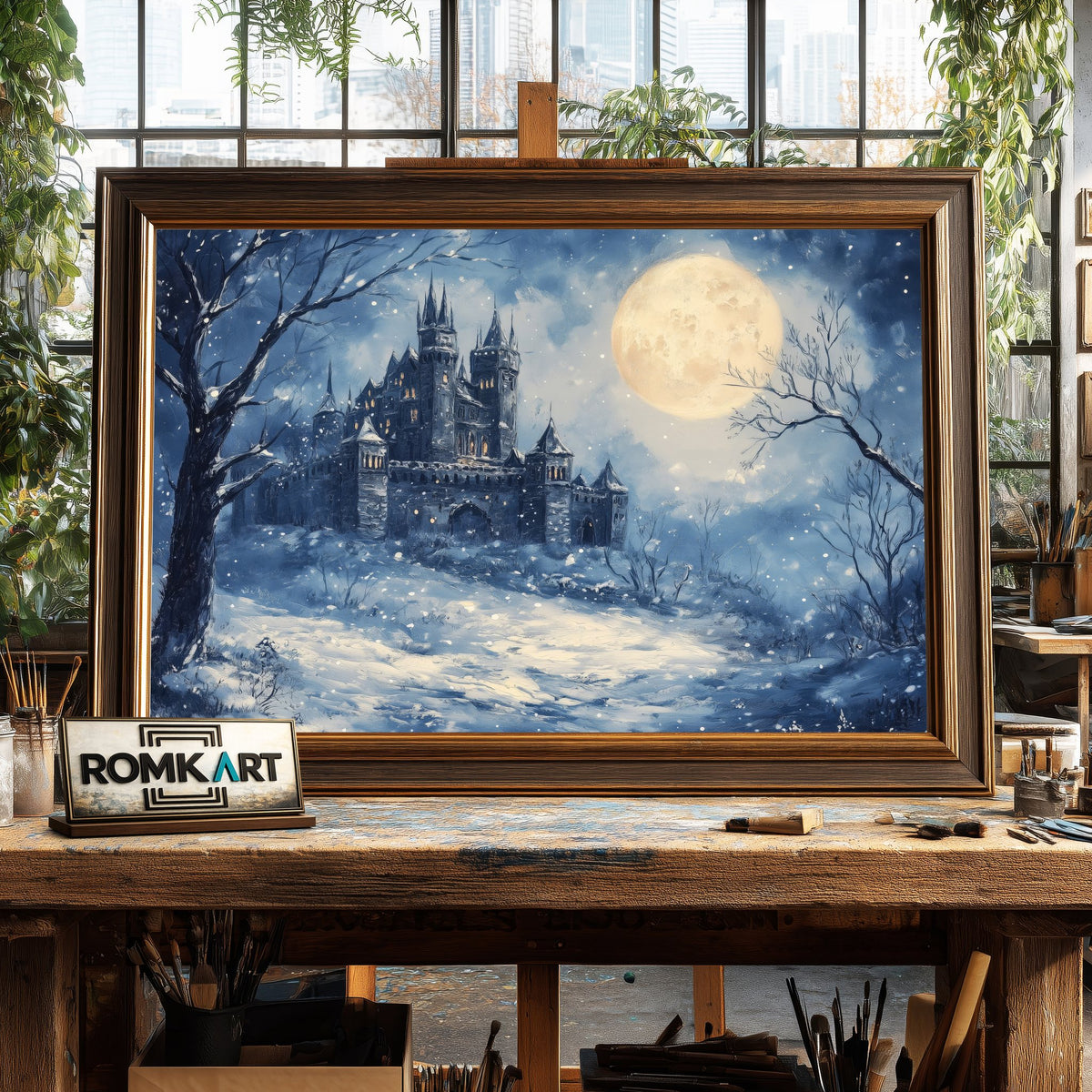Medieval Castle Full Moon Historical Oil Painting - image 2
