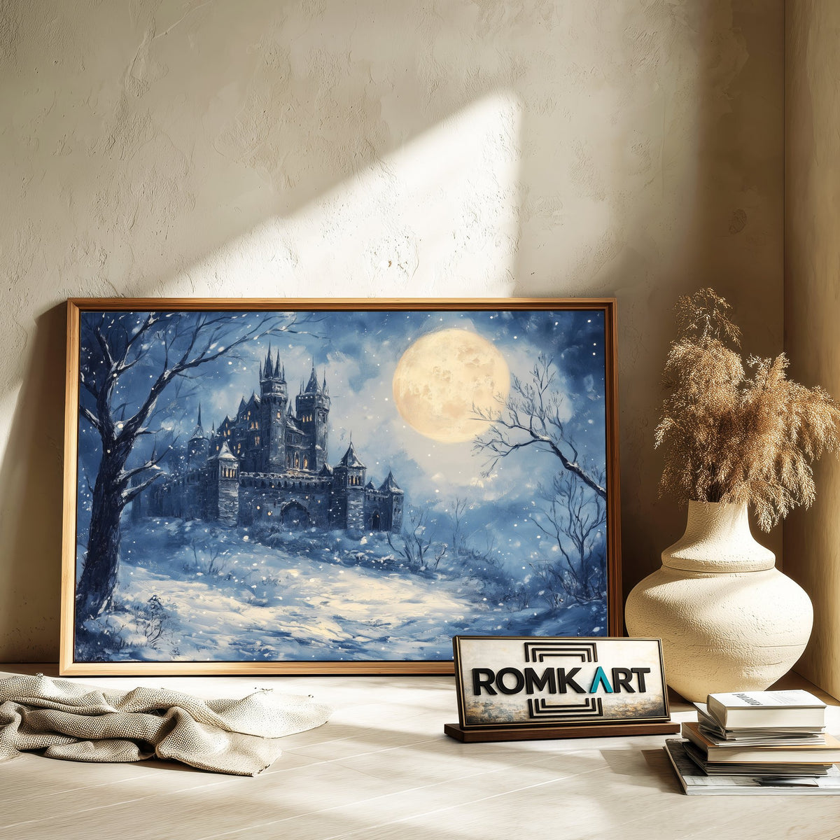 Medieval Castle Full Moon Historical Oil Painting - image 6