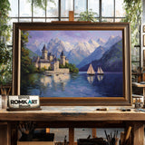 Medieval Lakeside Castle Historical Oil Painting - image 2