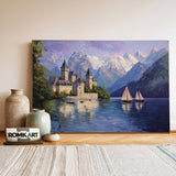 Medieval Lakeside Castle Historical Oil Painting - image 3