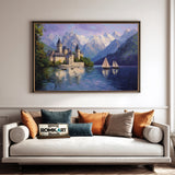 Medieval Lakeside Castle Historical Oil Painting - image 4