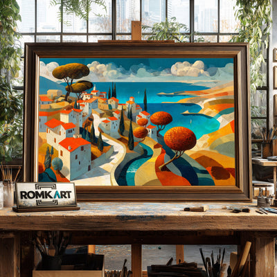 Mediterranean Coastal Village Seascape Oil Painting - image 2