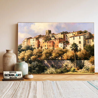 Mediterranean Hill Town Cityscape Oil Painting - image 3