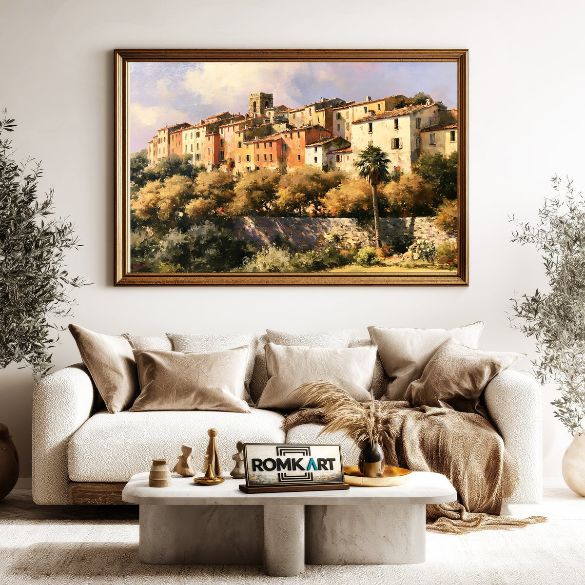Mediterranean Hill Town Cityscape Oil Painting - image 5