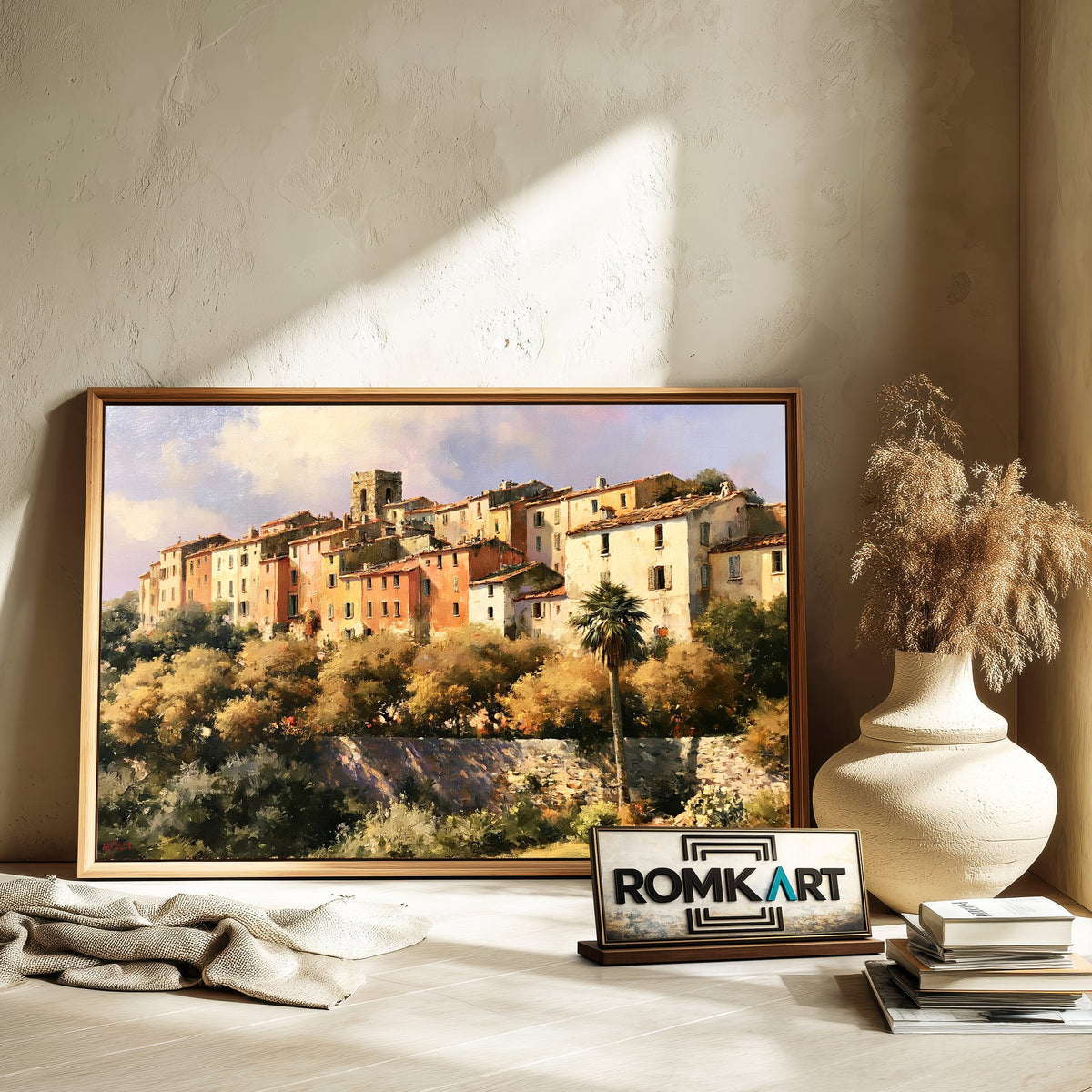 Mediterranean Hill Town Cityscape Oil Painting - image 6