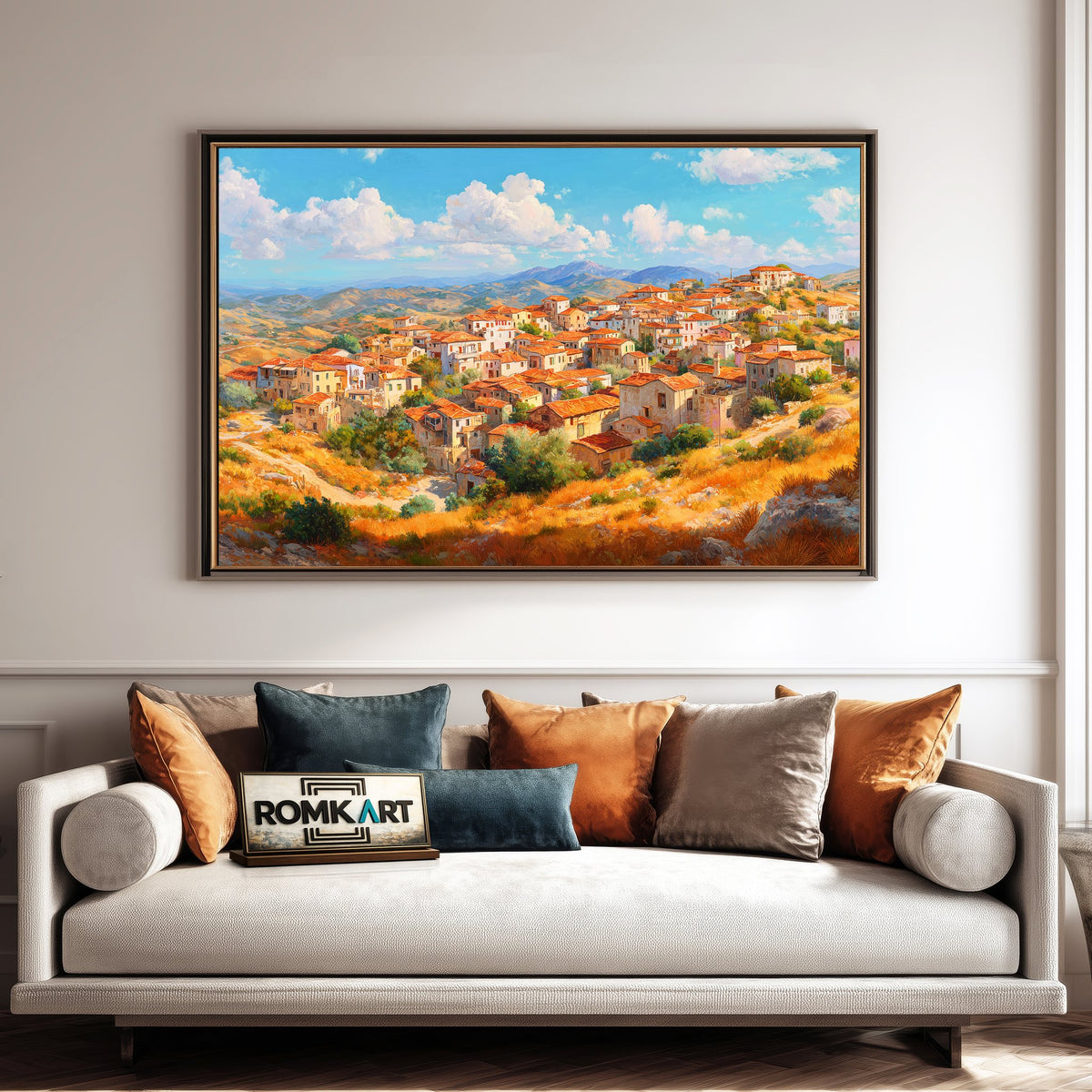 Mediterranean Hillside Village in Cyprus Countryside Oil Painting - image 4