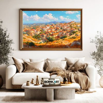Mediterranean Hillside Village in Cyprus Countryside Oil Painting - image 5