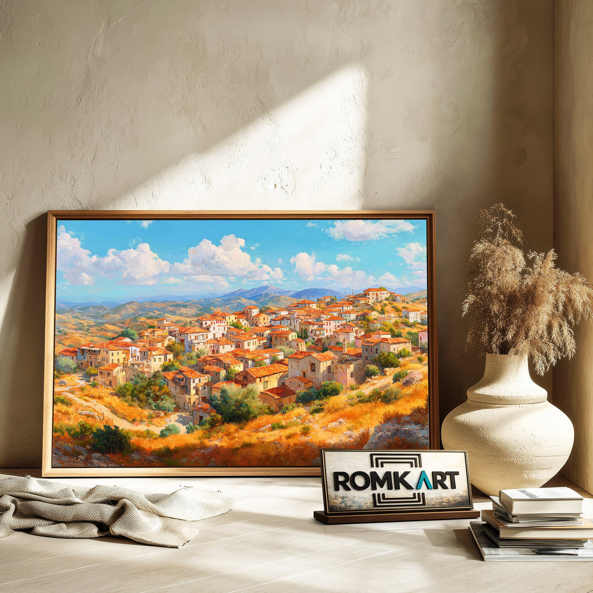 Mediterranean Hillside Village in Cyprus Countryside Oil Painting - image 6