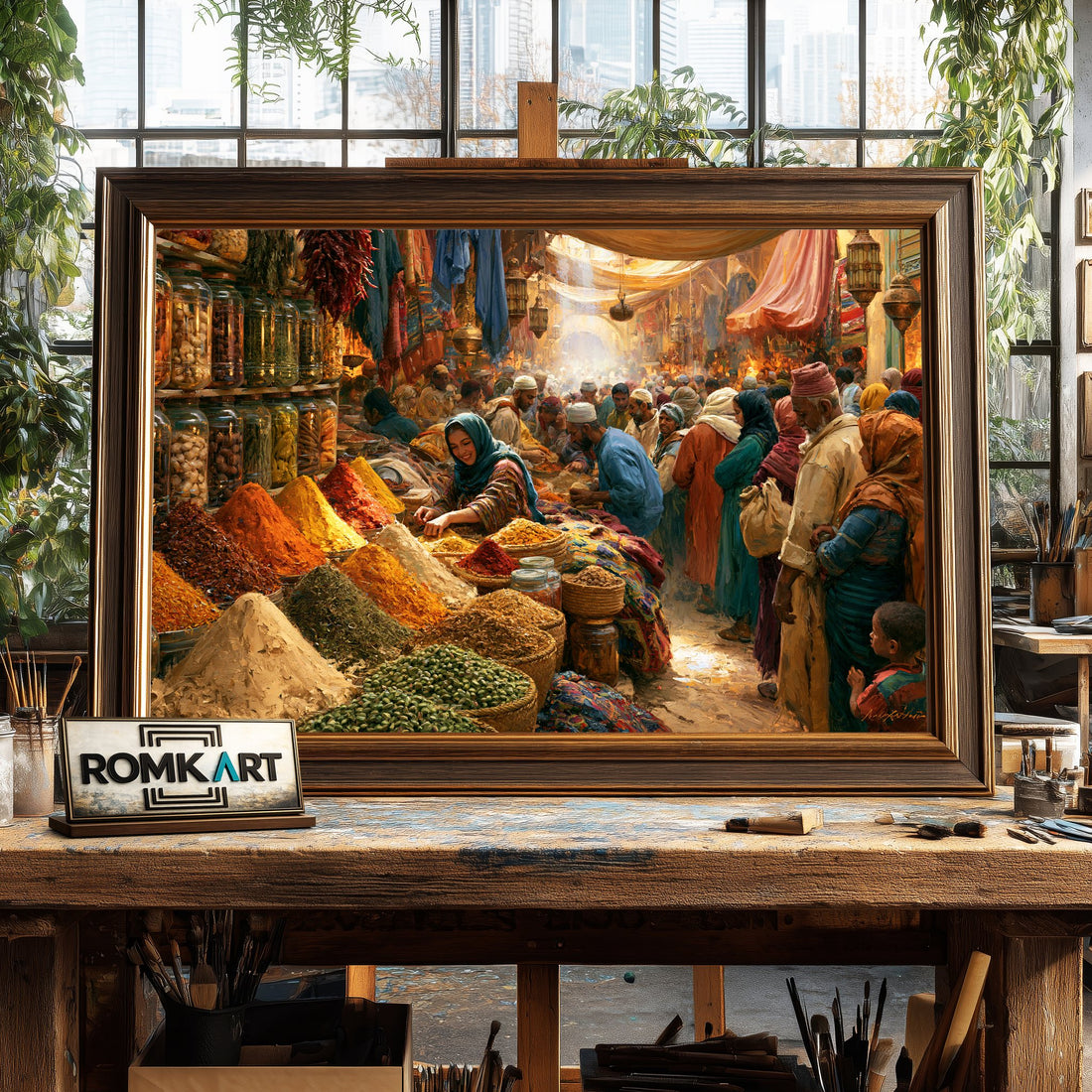 Middle Eastern Spice Bazaar hand-painted oil painting on canvas