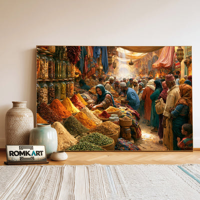 Middle Eastern Spice Bazaar Indian Art Oil Painting - image 3