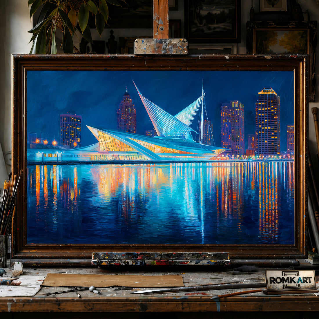 Milwaukee Skyline - Hand-Painted Oil Painting - View 1