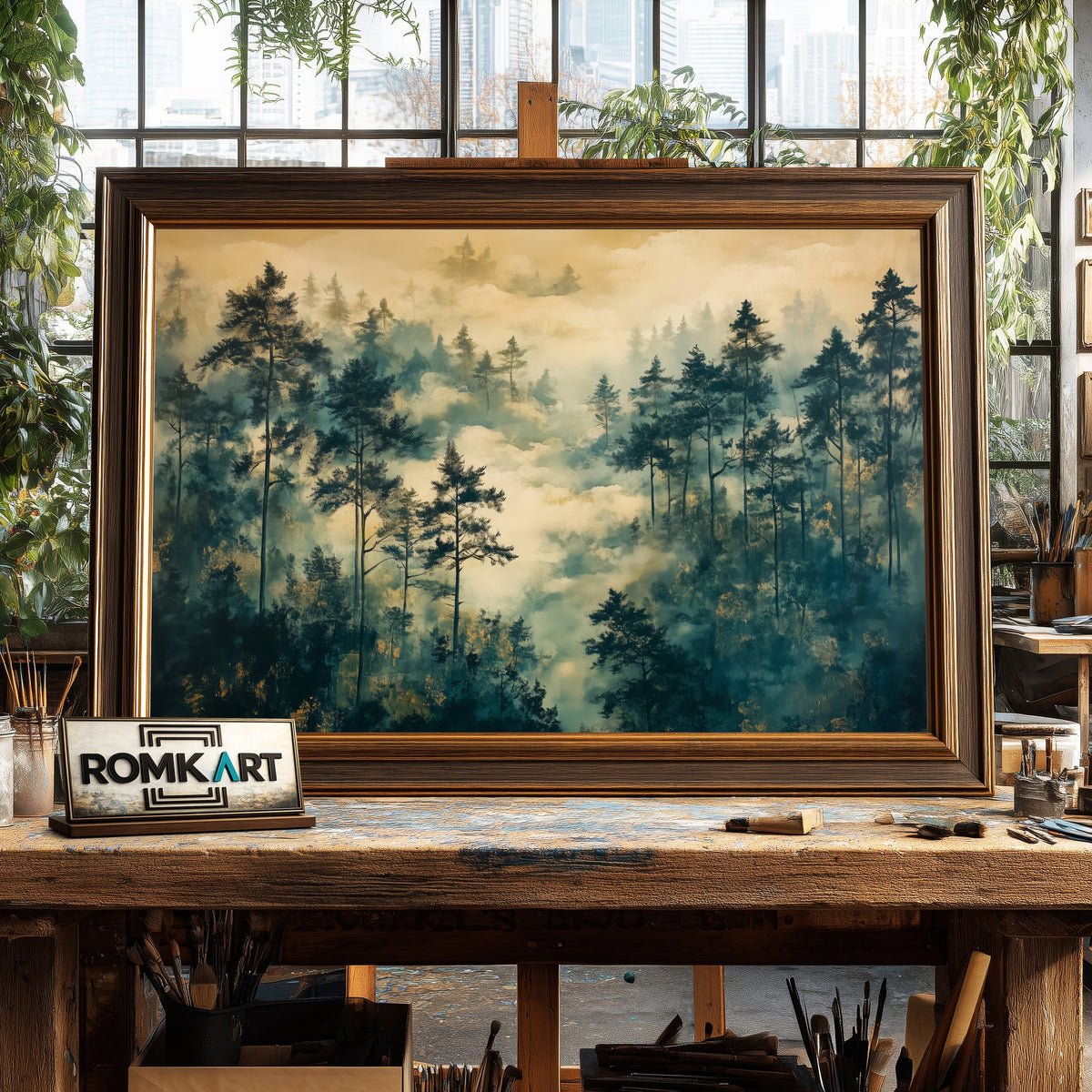 Misty Forest Morning Forest Landscape Oil Painting - image 2