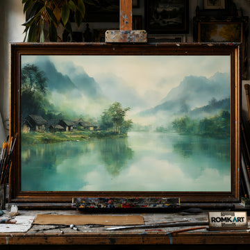 Misty Morning in Chinese Village hand-painted oil painting on canvas