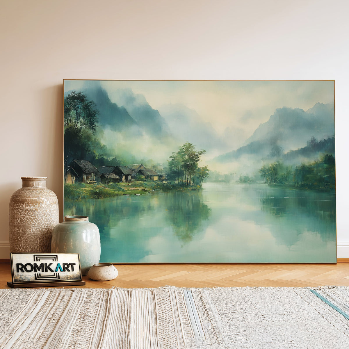 Misty Morning in Chinese Village Asian Art Oil Painting - image 3