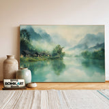 Misty Morning in Chinese Village Asian Art Oil Painting - image 3
