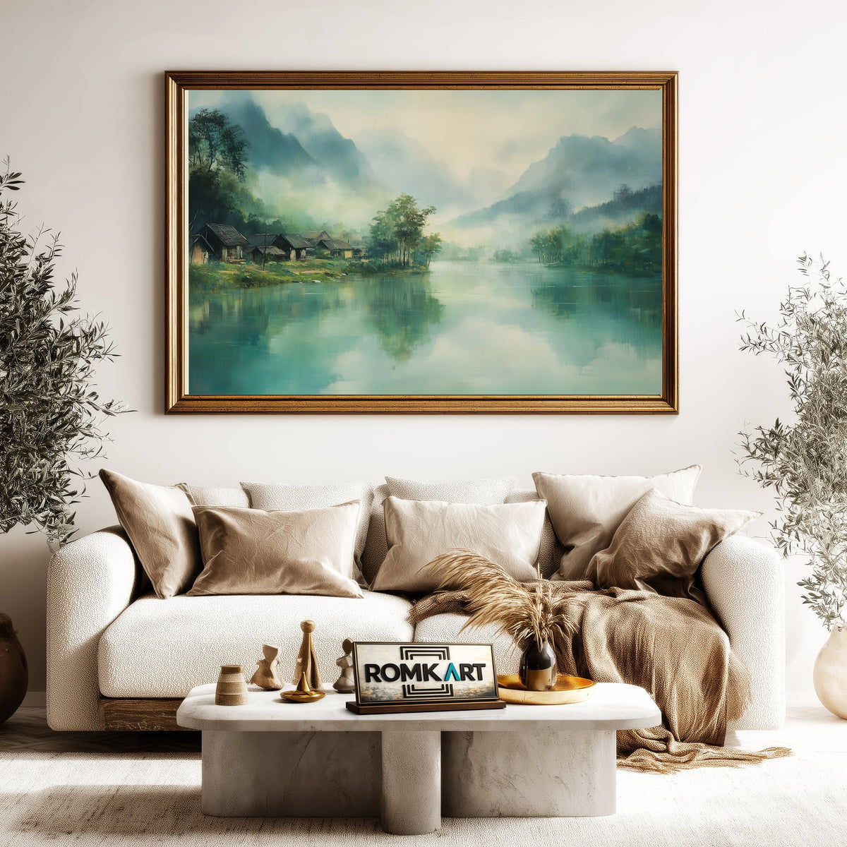 Misty Morning in Chinese Village Asian Art Oil Painting - image 5