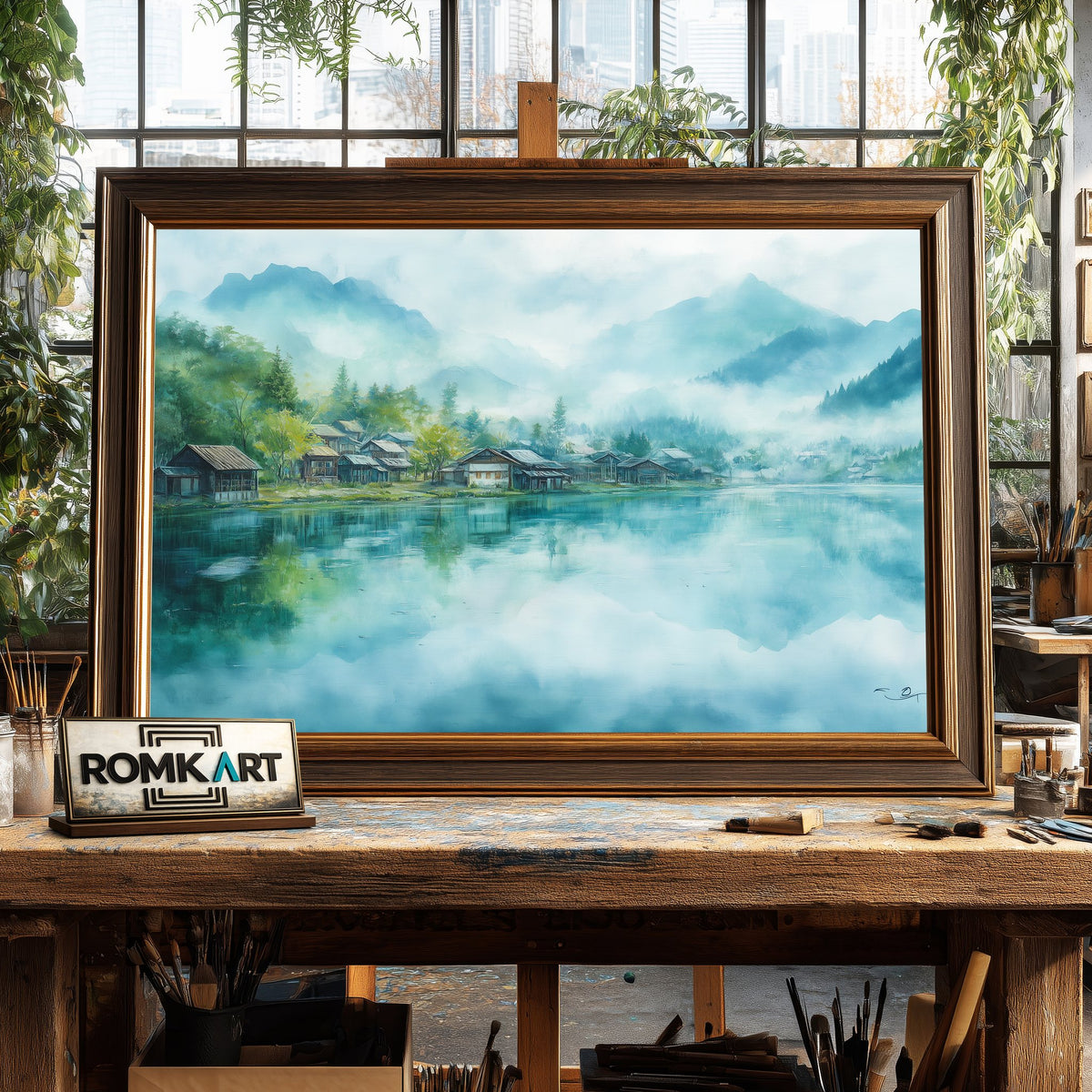 Misty Village Asian Oil Painting - image 2